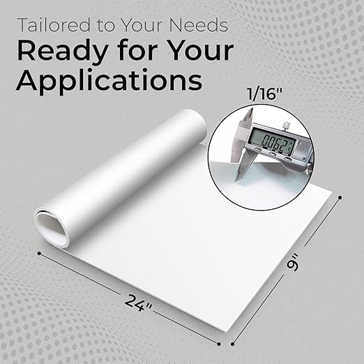 Exactly Rubber - White Silicone Sheet, 60A Durometer Silicone Mat, Food-Grade Rubber Mat with -80 to 450°F Temperature Resistance, 400% Elongation, Silicone Placemat Made in The USA, 1/16 x 9” x 24