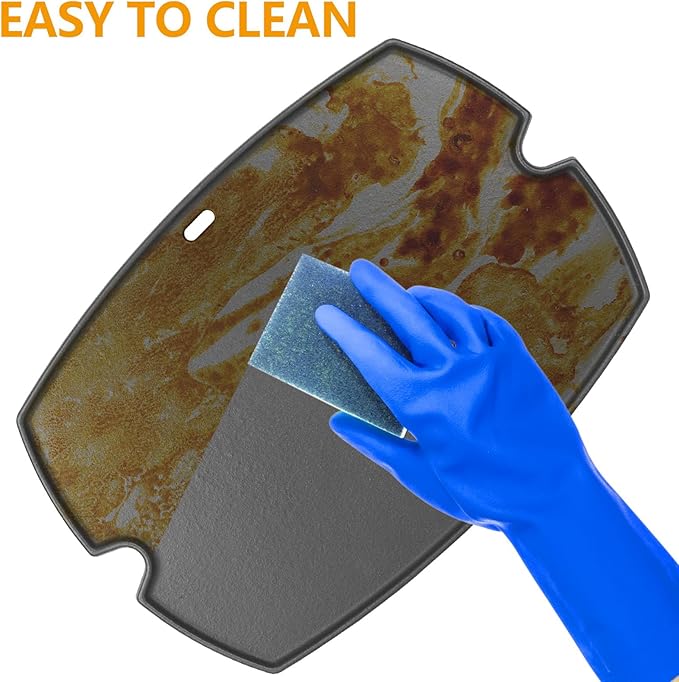 BBQ PLUS 7582 Cast Iron Cooking Griddle for Weber Baby Q Series Parts Weber Q1000 Grill Accessories Q100 Q120 Q1200 Sreies,Grill Griddle Replacement for Weber 386001 386002,16.7"x12.4" with Carry Bag
