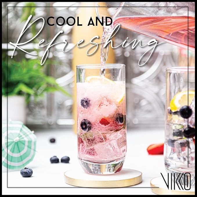 Vikko Drinking Glasses, 12 Oz Drinking Glasses Set of 12, Crystal Clear Glass Cups for Water or Juice, Highball Glass Tumbler & Water Glasses for Drinking…