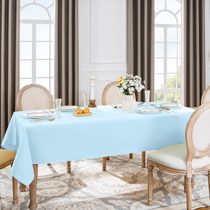 Softalker Rectangle Tablecloth, Waterproof & Stain Resistant Table Cloths Wrinkle Free Fabric Washable 210GSM Polyester Table Cover for Spring/Party/Outdoor - 90 x 132 inch,Baby Blue