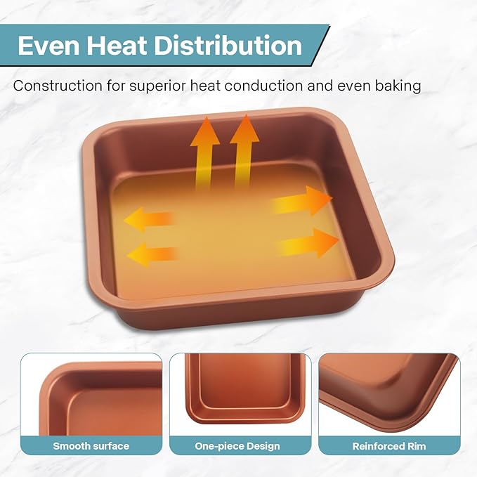 2-Pack 8 inch Square Cake Pan, 8x8 Baking Pan, Cornbread Square Baking Pan, Perfect for Brownies, Lasagna,Oven Safe