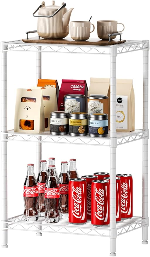 SINGAYE 3 Small Shelves Storage Shelf Wire Shelving Unit Metal Shelf Adjustable Organizers Storage Shelving with Wheels for Bathroom Laundry Room Kitchen Pantry11.5”D x 17.3”W x 30”H White