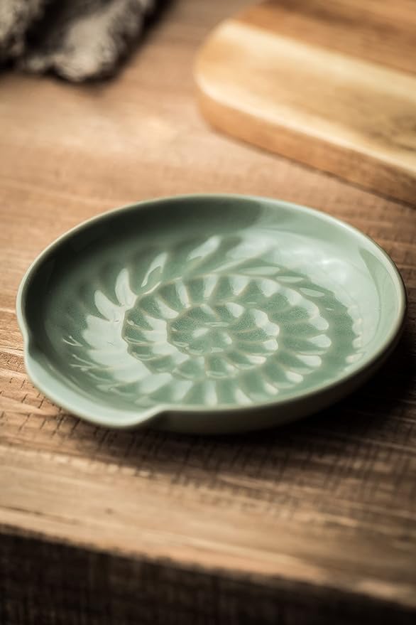 Ceramic Spoon Rest Cooking Spoon Holder for Stove Top, Modern Farmhouse Kitchen Decor for Multiple Utensil, Ladles Tongs Spatula - Green