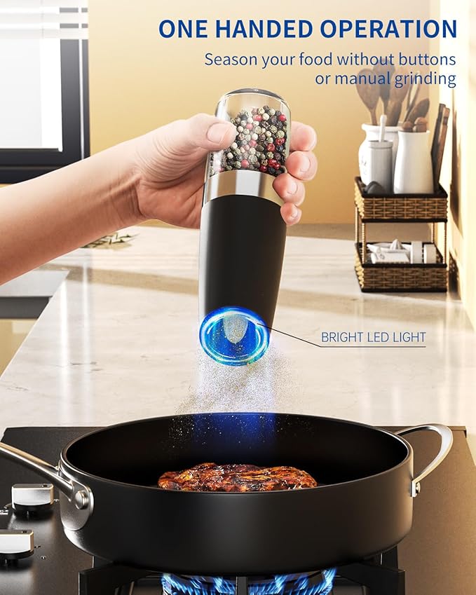CIRCLE JOY Gravity Electric Salt and Pepper Grinder Set Automatic Salt and Pepper Grinder Set with LED Light, Battery Operated, Adjustable Coarseness, Large Capacity, for Home Kitchen BBQ