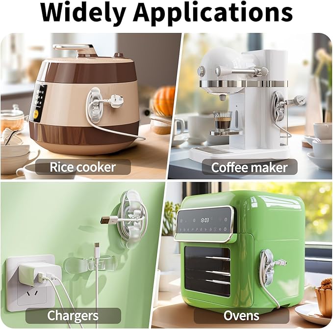 6PCS Clear Cord Organizer for Appliances, Kitchen Appliance Cord Organizer Stick On, Appliance Cord Holder, Cord Wrappers, Cord Winder for Pressure Cooker, Air Fryer, Blender, Coffee Maker, Toaster