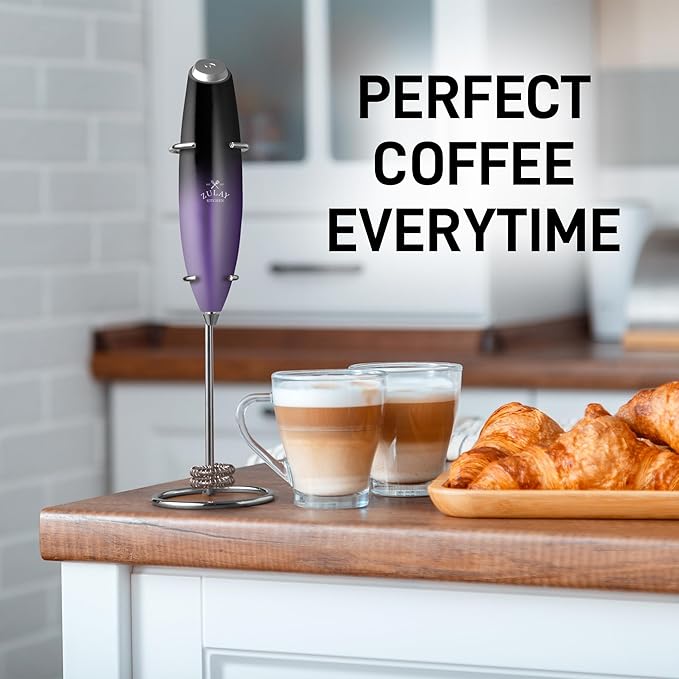 Zulay Kitchen Whisk Milk Frother with 4 Duracell Batteries - Powerful Handheld Foam Maker for Coffee, Lattes, Matcha, Hot Chocolate & Cappuccinos - Whip Creamy Froth in Seconds