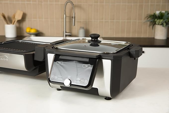 Foodgenie Gourmax Pro One Cooking Device - All-in-One Oven, Smokeless Grill, Air Fryer, Griddle, Cooker & More – 16 Preset Functions, Smart Temperature Control, Dual Surface, Dishwasher Safe, 1500W