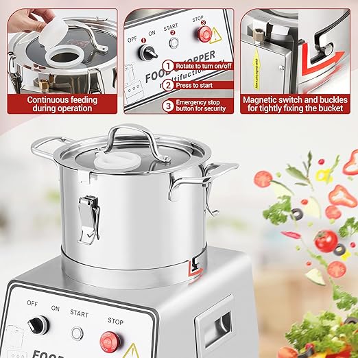 16 Quart Commercial Food Processor, Electric Combination Chopper Meat & Vegetable Grinder, Multi-Functional Stainless Steel Food Processor w/Gloves, 110V/1400W for Fruit, Grains, Nuts Shredding(15L)