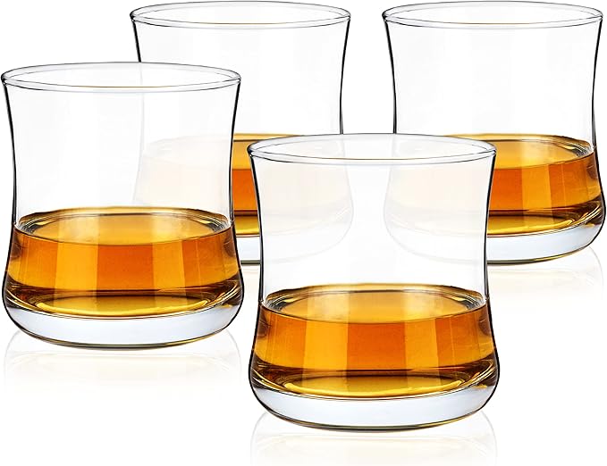 True Bourbon Glass, Whiskey Glasses, Clear Tumbler for Old Fashioned, Scotch, Vodka, Tequila, Brandy, Rum, Gin, Home Bar Glassware, 10 oz Set of 4
