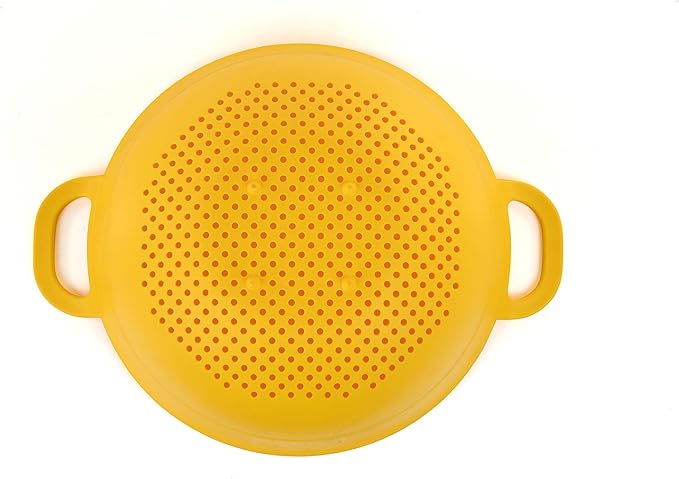 Mintra Home Plastic Strainer Colanders Set: 3, 3.5 and 5 Quart (Yellow) Double Strong Handles and Deep Bowl, Safe BPA-Free - Use for Pasta, Noodles, Spaghetti, Vegetables (Assorted Sizes 3pk)