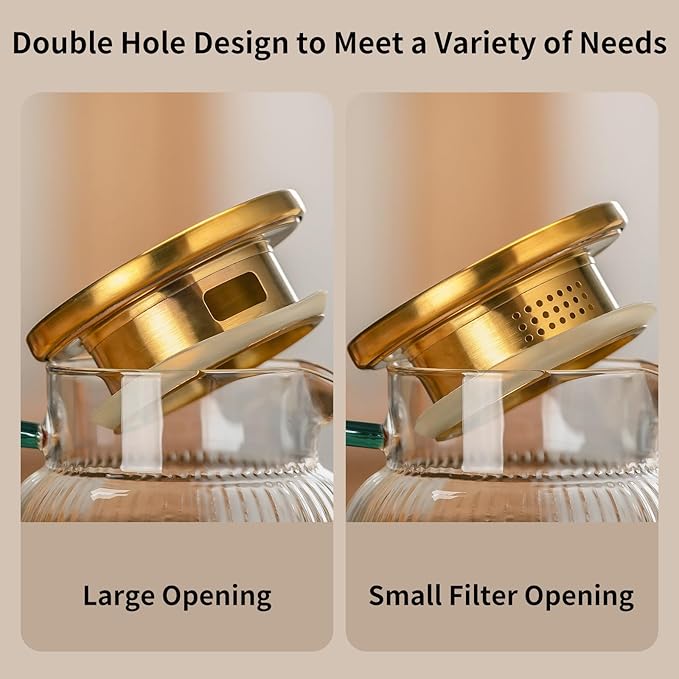 2 PACK Glass Pitcher with Lid,68 oz/ 2 Liter Vertical Stripes Water Pitcher With Green Handle,Glass Water Carafe for Cold Brew,Coffee, Lemonade, Iced Sun Tea,Beverage,Milk Heat Resistant