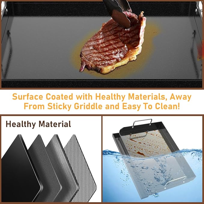 Utheer 25" x 16" Nano-Ceramic Nonstick Griddle for Gas & Charcoal Grills – Universal Flat Top with Grease Groove, Reinforced Ridges & High Sidewalls, Perfect for Healthy Cooking, Parties & Camping