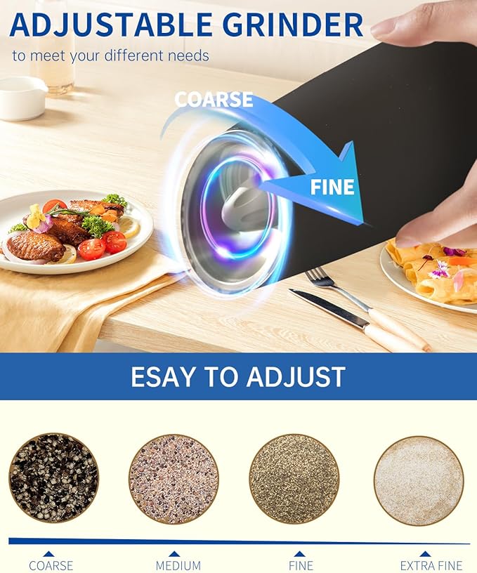 CIRCLE JOY Gravity Electric Salt and Pepper Grinder Set Automatic Salt and Pepper Grinder Set with LED Light, Battery Operated, Adjustable Coarseness, Large Capacity, for Home Kitchen BBQ