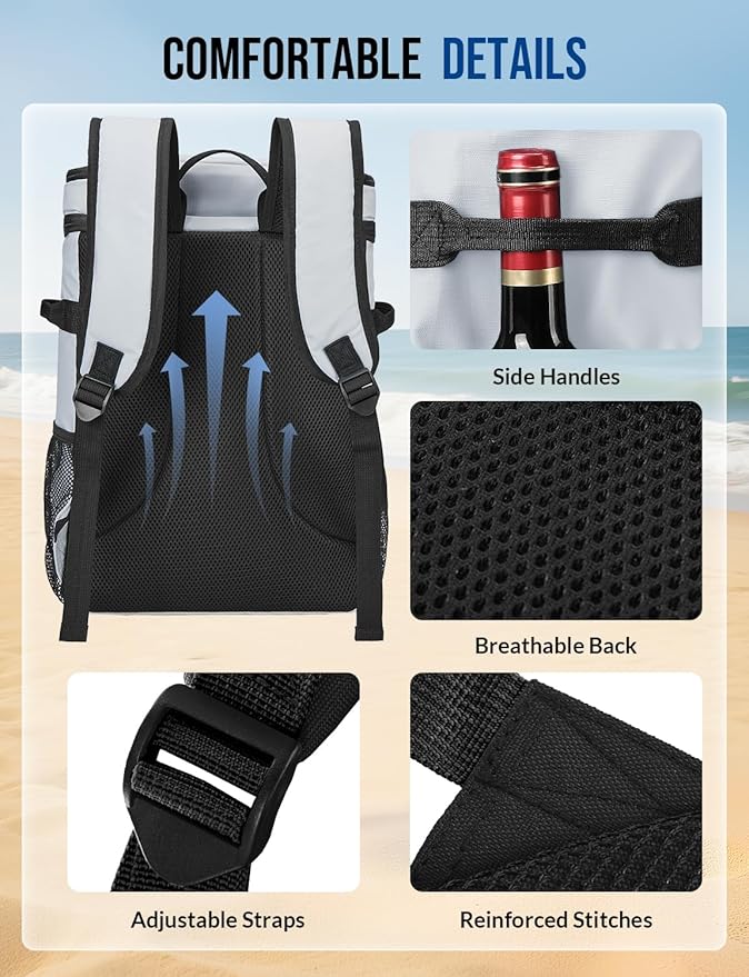 Backpack Cooler Insulated Leak Proof 36/40 Cans Large Capacity Soft Insulated Cooler Bag Lightweight Lunch Backpack for Men Women Work Travel Beach Camping Picnic Hiking - Grey