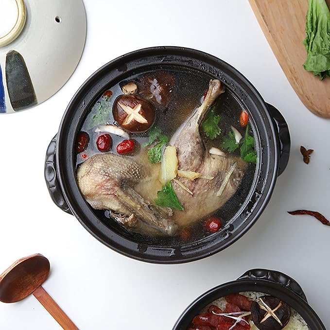 Japanese Ceramic Hot Pot Ceramic Stockpot Clay Cooking Pot Cookware Stovetop, Heat Resistant Casserole with Lid,Small Round Earthenware Clay Pot,Rice Cooker for Stew Soup Noodles,2.2l