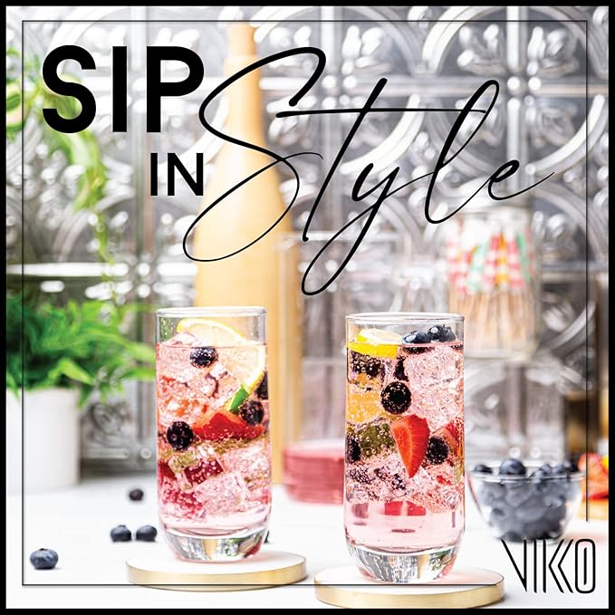 Vikko Drinking Glasses, 12 Oz Drinking Glasses Set of 12, Crystal Clear Glass Cups for Water or Juice, Highball Glass Tumbler & Water Glasses for Drinking…
