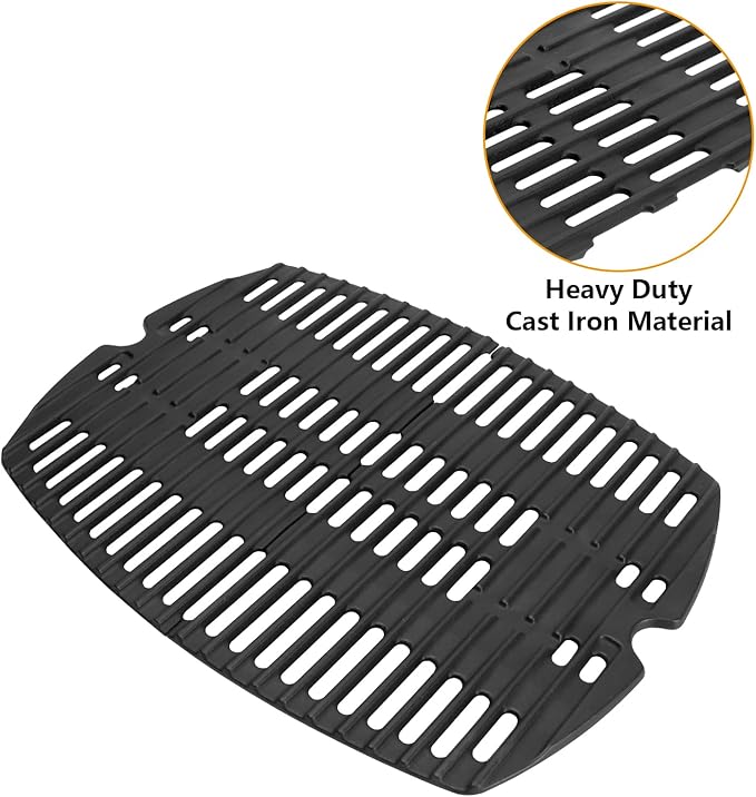 7645 Cooking Grid Grates for Weber Q200, Q220, Q2000, Q2400 Gas Grills, 53060001,BBQ Accessories for Weber Baby Q, Matte Cast Iron,2 Pack