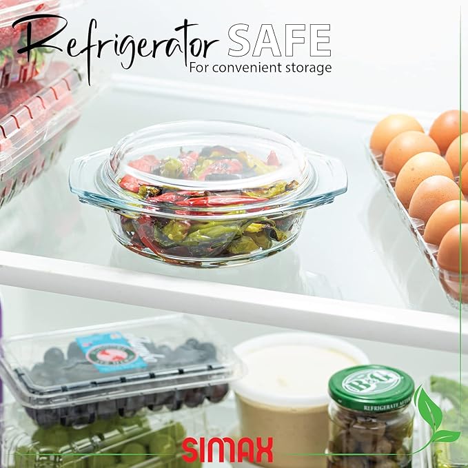Glass Casserole Dish, Clear Glass Round Casserole Dish with Lid and Handles, 1 Quart Covered Bowl for Cooking, Baking, Serving, Microwave, Dishwasher, and Oven Safe Cookware