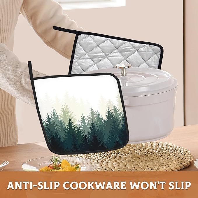 Foggy Forest Pot Holder Set of 2,Kitchen Heat Resistant Potholder for Women Men BBQ Cooking Baking