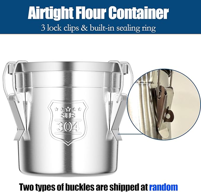 304 Stainless Steel Airtight Canister, 1.6Gal /203oz Airtight Food Storage Container with Lid and Lock Clips, Large Metal Pantry Storage Canister for Coffee Beans, Flour, Tea, Sugar, Cereals, 6L