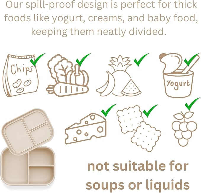 Ali+Oli Silicone Bento Box (Coconut) Lunch Box for Kids, Toddlers, Preschoolers & Adults | BPA-Free and Spill-Proof | Ideal for School, and On-the-Go Meals| Perfect for Lunch, Snacks, and Meals