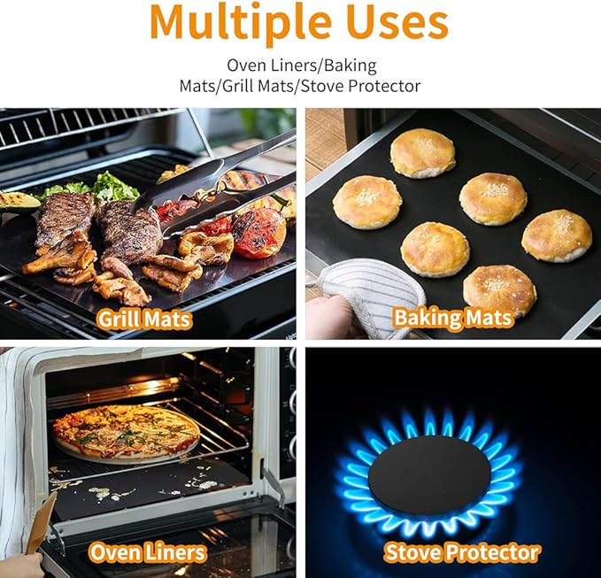 2 Pack Large 17"x 25" Oven Liners for Bottom of Electric Gas Oven Reusable,Thick Heavy Duty Nonstick Teflon Oven Mat, Heat Resistant Grill Mats Outdoor, Easy to Clean Gas Stove Liners