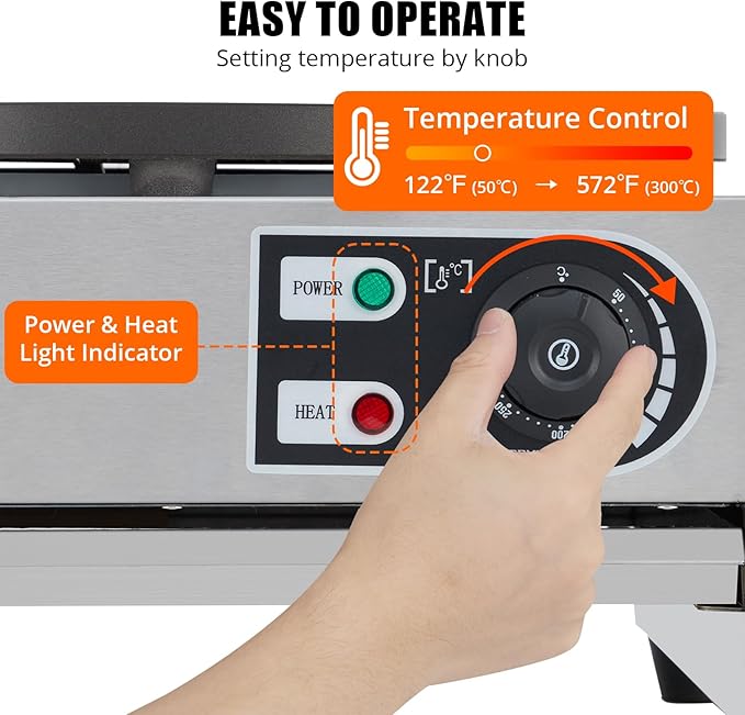 16" Commercial Electric Crepe Maker, 1500W+1500W Double Plate Pancake Maker Griddle, Adjustable Temp Control 110V Electric Crepe Machine for Blintzes, Eggs, Bacon