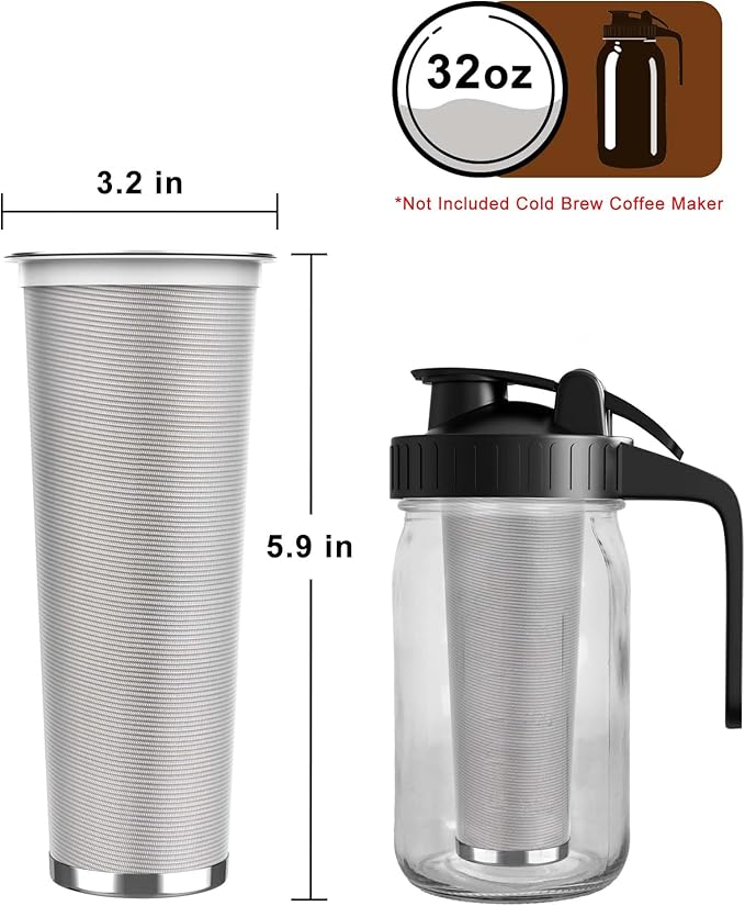 Cold Brew Coffee Filter for 32oz Wide Mouth Mason Jars, Fine Mesh, 304 Stainless Steel Strainer with Seal Ring, Reusable Cold Brew Filter for Iced Coffee Maker, Sun Tea and More