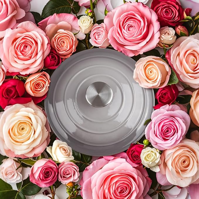 3 Quart Dutch Oven Enameled Cast Iron with Lid - Big Dual Handles - Oven Safe up to 500°F - Classic Round Pot for Versatile Cooking Light Gray