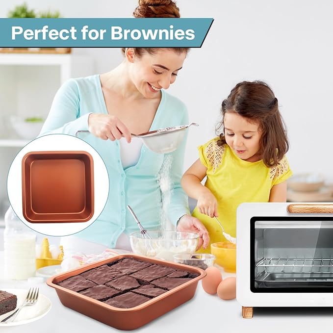 2-Pack 8 inch Square Cake Pan, 8x8 Baking Pan, Cornbread Square Baking Pan, Perfect for Brownies, Lasagna,Oven Safe