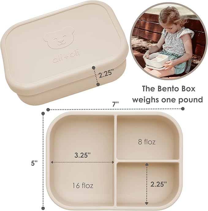 Ali+Oli Silicone Bento Box (Coconut) Lunch Box for Kids, Toddlers, Preschoolers & Adults | BPA-Free and Spill-Proof | Ideal for School, and On-the-Go Meals| Perfect for Lunch, Snacks, and Meals
