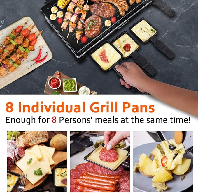 CUSIMAX Raclette Grill Electric Grill Table Portable 2 in 1 Korean BBQ Grill Indoor & Cheese Raclette, Reversible Non-stick plate, Crepe Maker with Adjustable temperature control and 8 Paddles