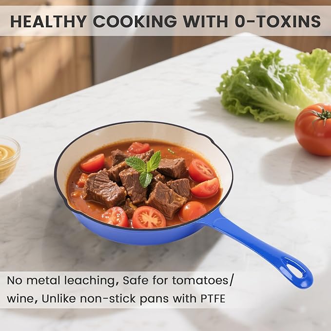 Hisencn Enameled Cast Iron Skillet - Ceramic Coated 8''/9.5''/11'' Fry Pan Set, Gas/Induction/Electric/Oven Compatible, 3 Size Frying Pans, PTFE & PFOA Free, Cast Iron Ceramic Cookware, Cobalt Blue