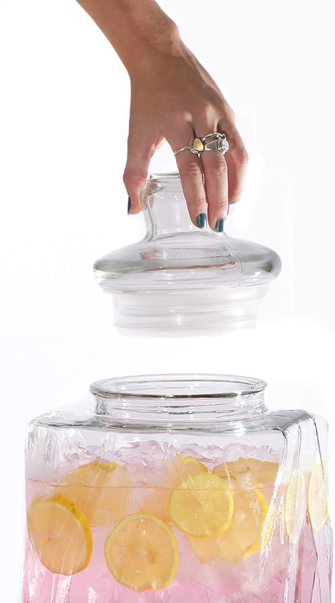 Glacial Ice Design Glass Beverage Dispenser with SS Spigot and Stand - 2.5 Gal