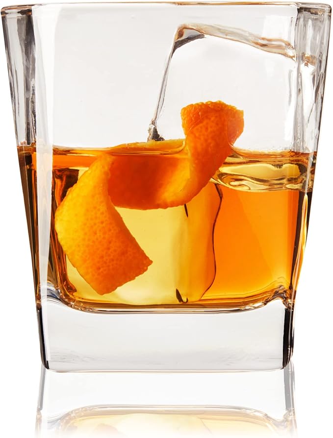 TRUE Square Rocks Glass, Old Fashioned Whiskey Glasses, Superb Drinking Cups for Cocktail Party, Home Bar, Bartender Accessories, Set of 4, 10 oz