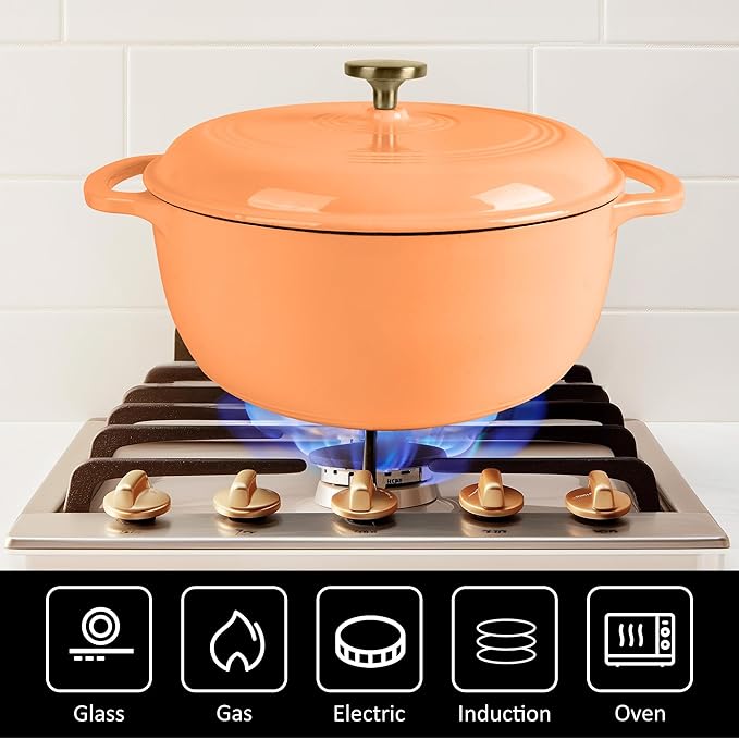 5.5 Quart Enameled Cast Iron Dutch Oven with Lid – Heavy-Duty Cookware for Bread, Braising, and Stews – Dual Handles, Oven Safe to 500°F – Ideal for Stovetop & Oven Cooking (Orange, 5.5QT)