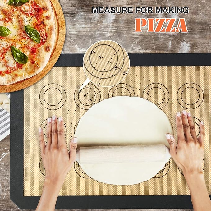 Silicone Baking Mats-Non Stick Cookie Sheet Macaron Mat Liner for Bake Pans & Rolling,Perfect Bakeware For Bread Making Pastry Cake Brioche Pizza Thick/BPA Free Set