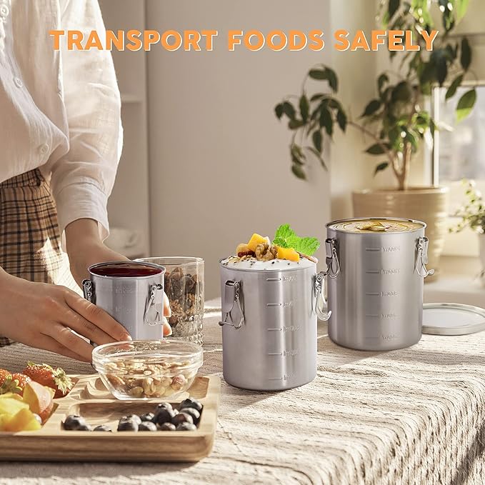 Compact Stainless Steel 100% Airtight Canisters Sets for Small Kitchens | Metal Food Storage Containers with Lids Sealed - Keep Flour, Sugar, Coffee, Tea Fresh for Months (18+35+56 fl oz)