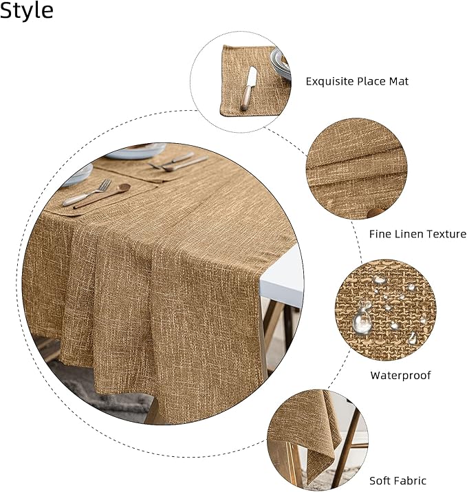 Waterproof Cotton Linen Tablecloths Rectangle Dining Table Cloth, Wipe Clean Indoor & Outdoor Table Cover for Buffet Party and Banquets, Wrinkle Resistant（54"x120"） Coffee