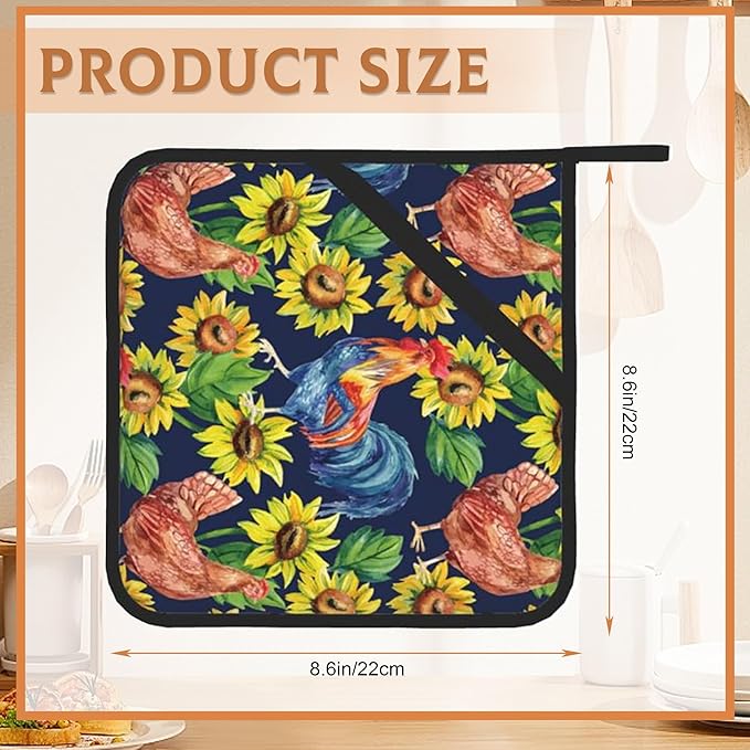Rooster Farm Animals Pot Holders Set of 2, Kitchen Heat Resistant Hen Potholder for Microwave Cooking Baking Oven End Dishes and BBQ