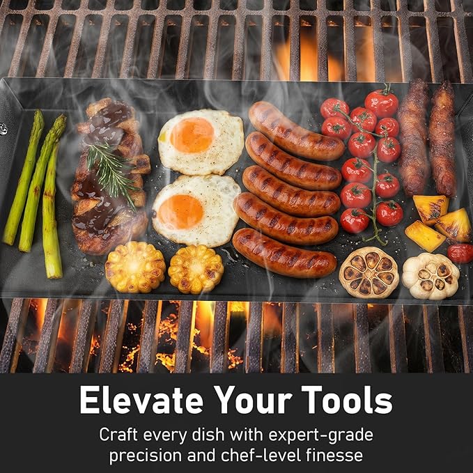 Utheer Upgraded Nonstick Cast Iron Griddle for Gas Grill, 26.7 x8.6" Double Burner Griddle Flat Top Grill Plate for Gas/Electric/Charcoal, Lightweight, Durable, Easy to Clean, for Stovetop,Camping,BBQ