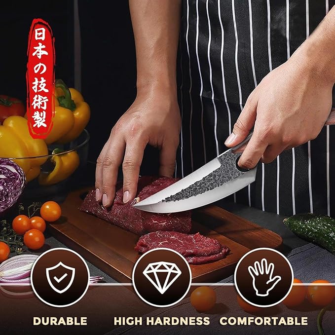 ROCOCO 3PCS Butcher Knife Set - Serbian Chef Knife Viking Boning Cleaver for BBQ Birthday Father Mother Christmas Gift Idea Men