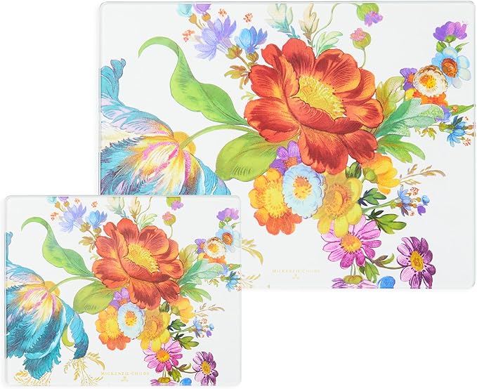 MACKENZIE-CHILDS Tempered Glass Cutting Board, Large Countertop Cutting Board, Flower Market, Set of 2