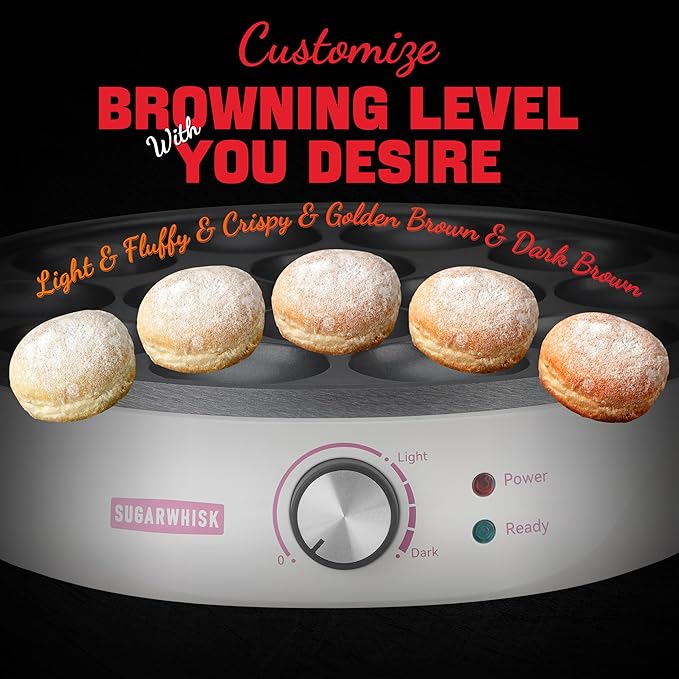 Mini Pancakes Maker Machine with 14 Larger & Deeper Grooves, Electric Mini Pancake Pan, Aebleskiver Pan, Ebelskiver Pan, Browning Controllable, White