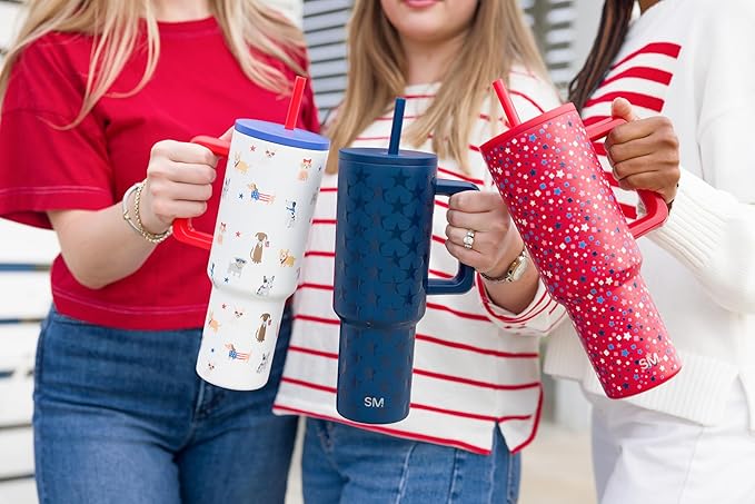 Simple Modern 4th of July 40 oz Trek Tumbler with Handle and Straw Lid | Cup Holder Friendly Insulated Stainless Steel Travel Mug | Star Speckled Banner