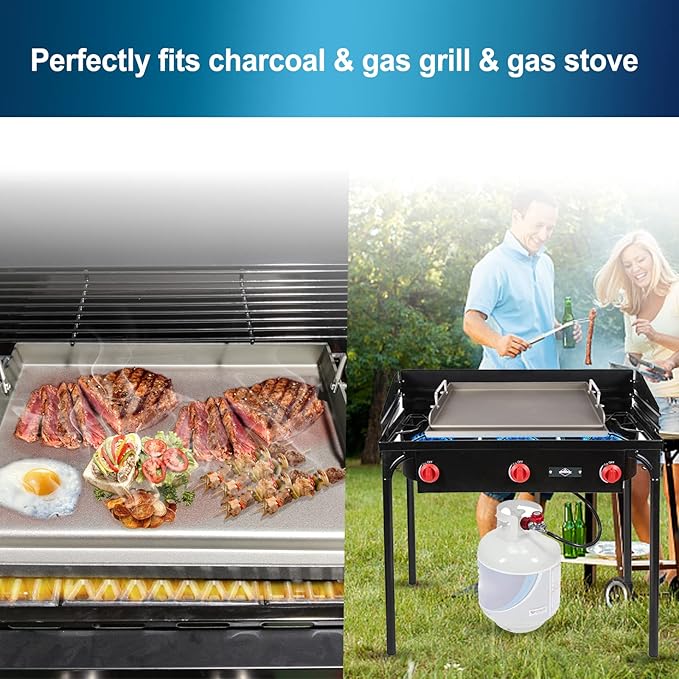 Griddle for Gas Grill Metal Cooking Griddle Pan for Outdoor Gas Grill, 17" x13" Flat Top Plate Skillet Pan Teppanyaki Insert for Weber Charbroil Camp Chef and Charcoal/Electric