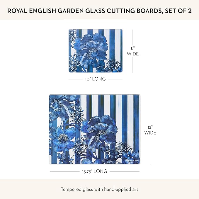 MACKENZIE-CHILDS Set of 2 Tempered Glass Cutting Boards, Countertop Cutting Boards, Royal English Garden