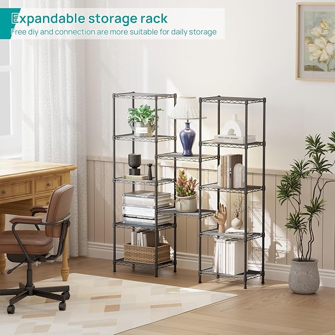 SINGAYE 6 Shelves Bathroom Organizers and Storage Shelf Wire Closet Metal Pantry Kitchen Small Garage Shelving Unit Laundry Room Organization Home Tall Rack Balck 10" D x 16" W x 60”H