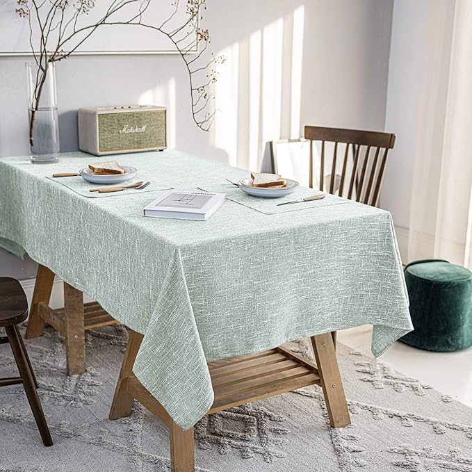 Waterproof Cotton Linen Tablecloths Rectangle Dining Table Cloth, Wipe Clean Indoor & Outdoor Table Cover for Buffet Party and Banquets, Wrinkle Resistant（54"x120"） Greyish Green