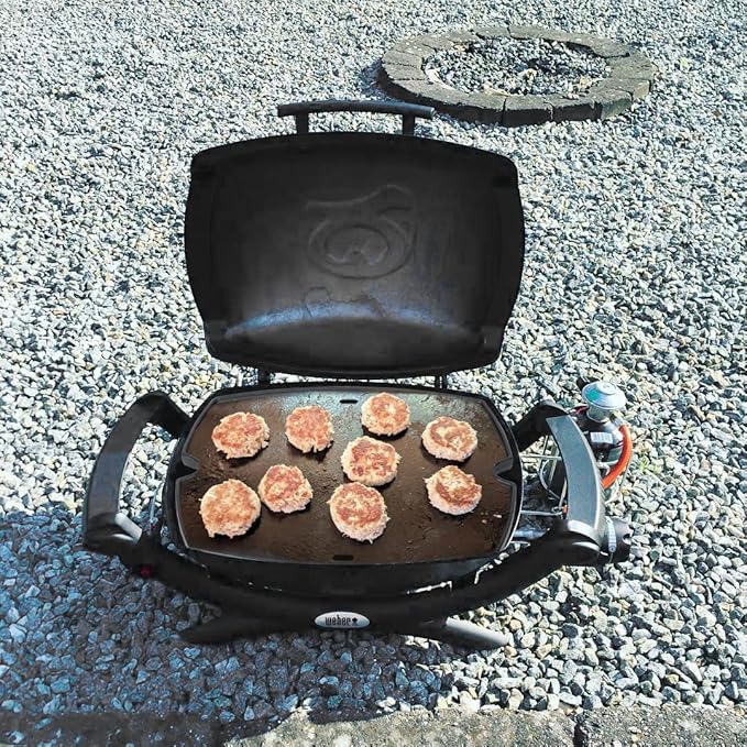 BBQ PLUS 7582 Cast Iron Cooking Griddle for Weber Baby Q Series Parts Weber Q1000 Grill Accessories Q100 Q120 Q1200 Sreies,Grill Griddle Replacement for Weber 386001 386002,16.7"x12.4" with Carry Bag